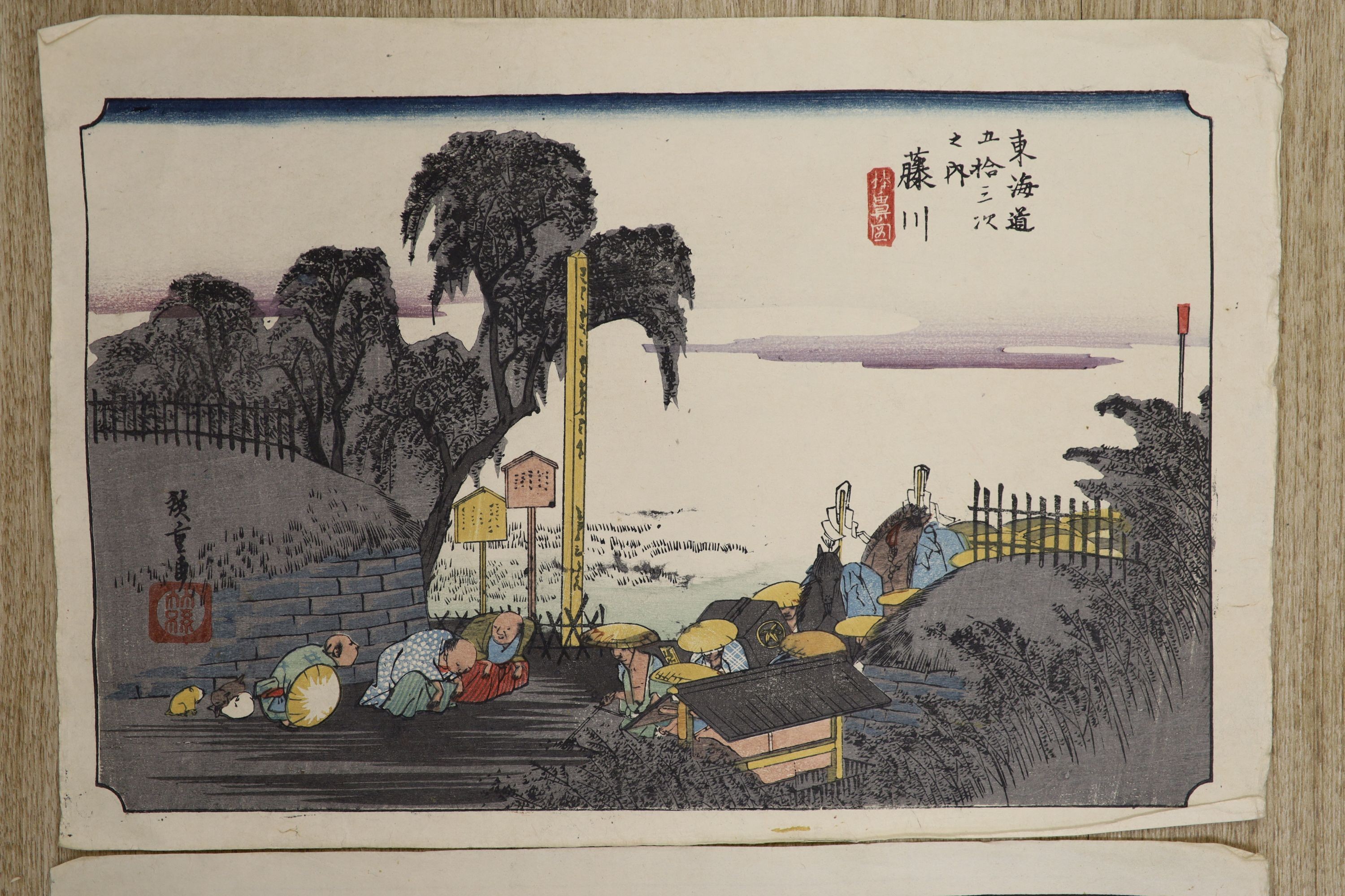 Hiroshige, two woodblock prints, Coastal scenes, 26 x 38cm overall, unframed